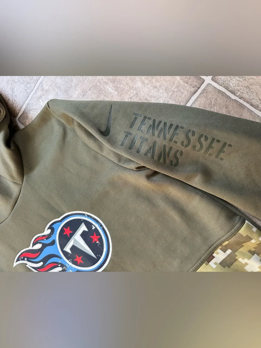 Nike Olive Green Tennessee Titans Camo Pocket Hooded Pullover